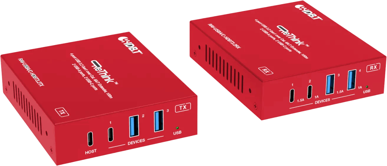 RAV-EX-UAC100-Tx/Rx — USB 3.2 extender kit with USB-A and USB-C ports